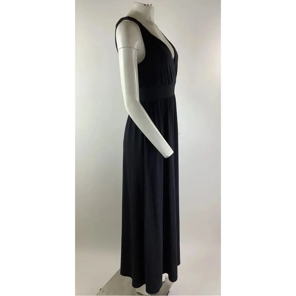 Garnet Hill Sz XS Twist Arm Maxi Dress Navy Blue Cotton Rayon V Neck Pullover